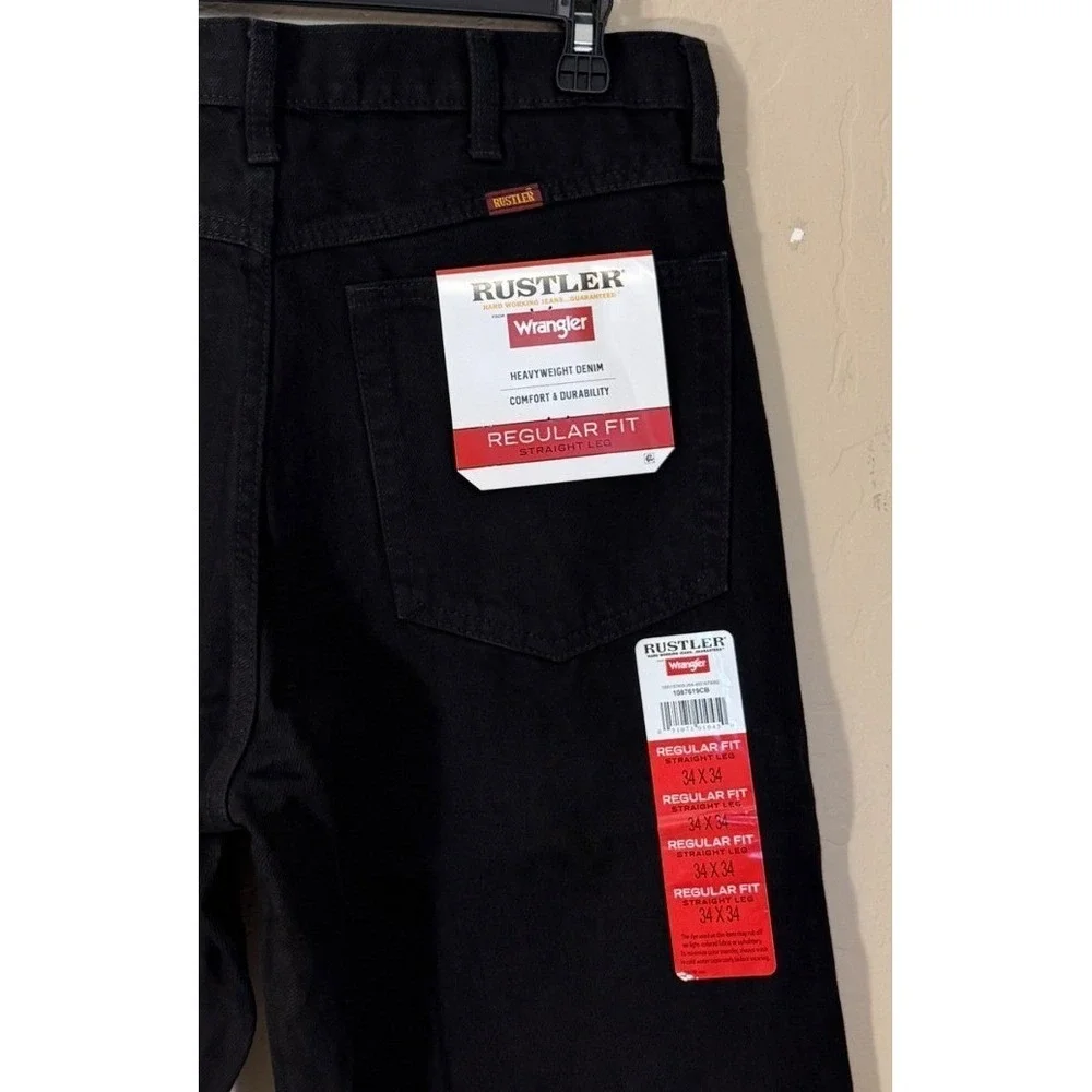 Rustler Wrangler Jeans‎ Men 34x34 Black Regular Straight Cotton Denim NEW
